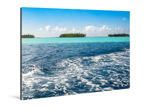 Acrylic photo print featuring a tropical ocean scene with blue water and distant islands.