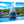Acrylic photo print featuring a large yacht docked at a vibrant marina, lush hills behind.
