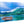 Acrylic photo print of a rustic boat on a blue lake with lush green mountain scenery