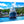 Glossy aluminum photo print of a luxury yacht docked at a marina with blue sky and lush hills
