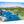 Glossy aluminum wall art with a vivid coastal landscape, yachts on blue water, green hills