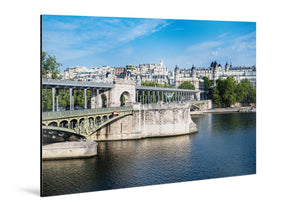 Tableau décoratif en Aluminium représentant le pont de Bir-Hakeim, la Seine et les immeubles de Paris sous un ciel bleu