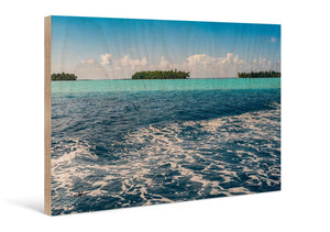 ocean waves and tropical island print on wood wall art