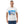 Man wearing white t-shirt with artistic sunrise sky print, casual fashion photography.
