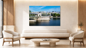 Tableau décoratif en aluminium Dibond représentant un lac au coucher du soleil, idéal pour une décoration de salon contemporaine.