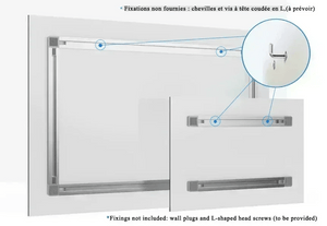 Clear plexiglass wall art panel with metal mounting system and L-shaped head screws