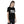 Girl wearing black organic cotton t-shirt with vintage tram street photo print