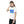 Child wearing white organic cotton t-shirt with flying pterosaur print and blue sky.