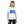 Child wearing white organic cotton t-shirt with flying bird print on blue sky background