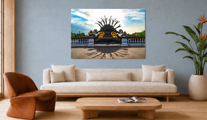 tableau sur toile du candélabre noir et doré du pont Alexandre III à Paris sous un ciel bleu